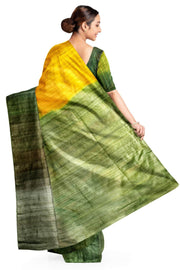 Handwoven desi tussar pure silk saree in  yellow & green ombre colour.