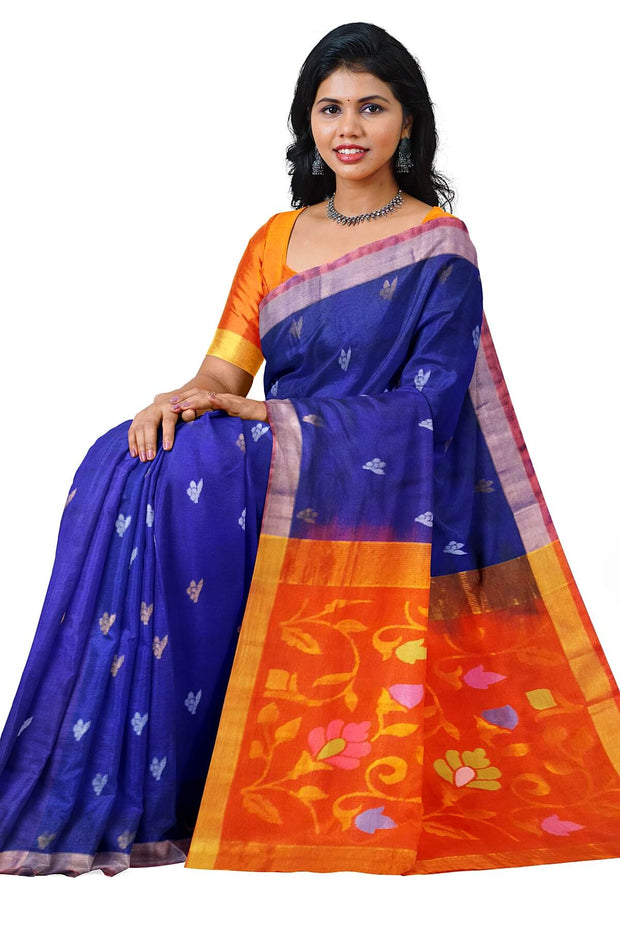 Multicolor Handloom Uppada Pure Silk Saree from Karnataka with Animal  Figurine Brocaded Border | Exotic India Art