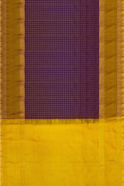Handloom Uppada pure silk saree in fine checks in purple and a contrast pallu in yellow