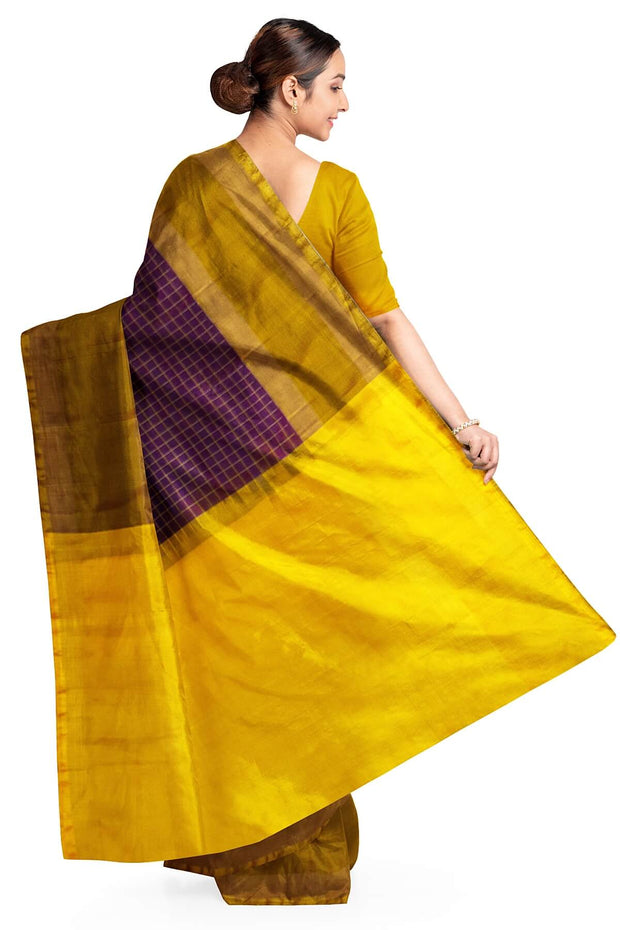 Handloom Uppada pure silk saree in fine checks in purple