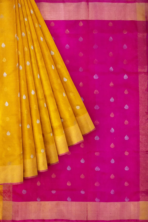 Handloom Uppada pure silk saree in mustard with small  buttas