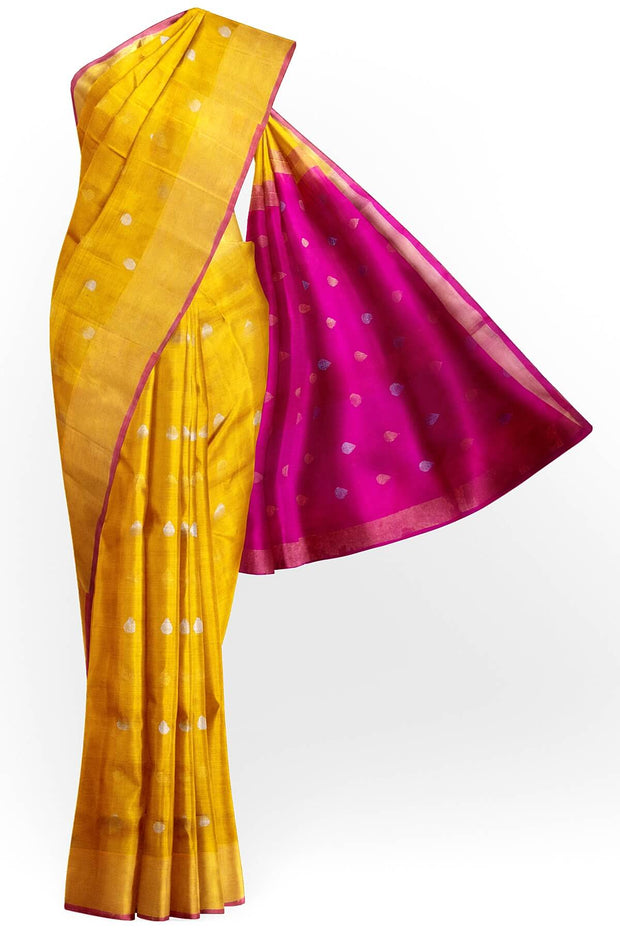 Handloom Uppada pure silk saree in mustard with small  buttas