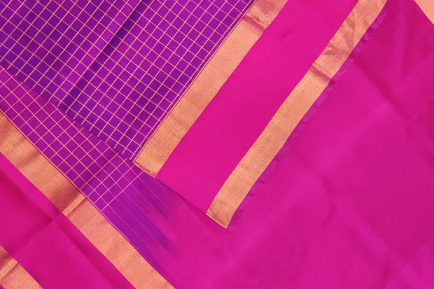 Handloom Uppada pure silk saree in  checks in purple