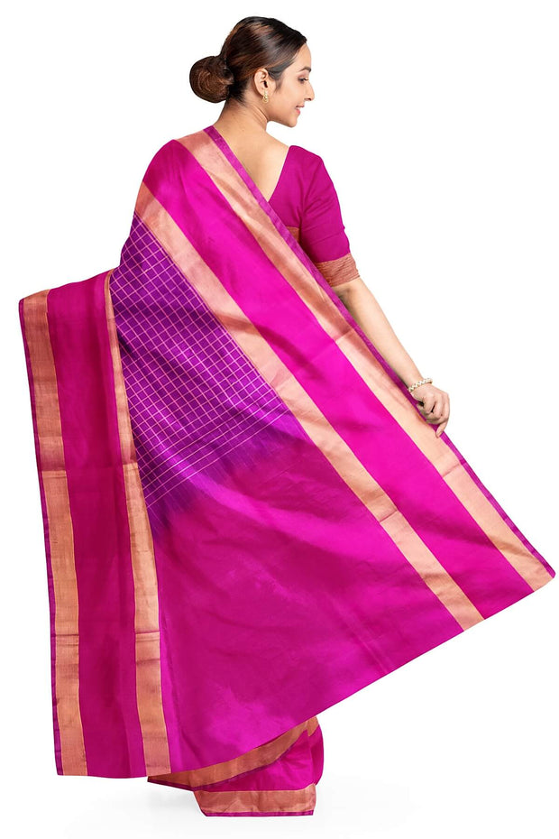 Handloom Uppada pure silk saree in  checks in purple