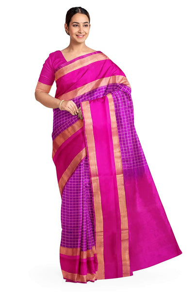 Handloom Uppada pure silk saree in  checks in purple