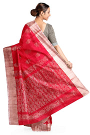 Handwoven Uppada pure silk saree in red with  floral motifs .