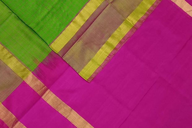 Handloom Uppada pure silk saree in  checks in  green