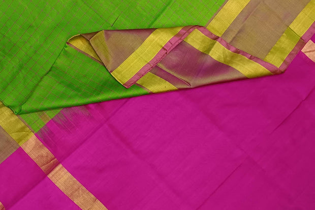 Handloom Uppada pure silk saree in  checks in  green