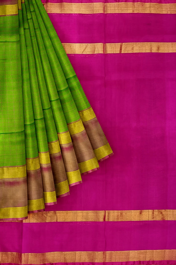 Handloom Uppada pure silk saree in  checks in  green