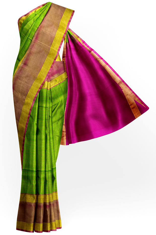 Handloom Uppada pure silk saree in  checks in  green