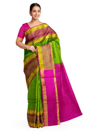 Handloom Uppada pure silk saree in  checks in  green