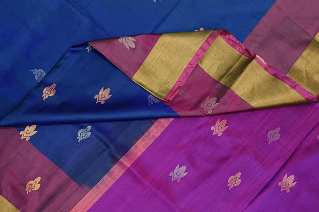 Handloom Uppada pure silk saree in peacock blue