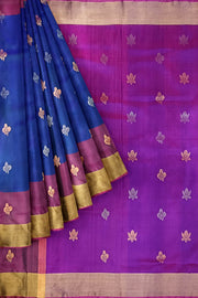 Handloom Uppada pure silk saree in peacock blue