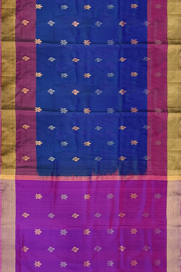 Handloom Uppada pure silk saree in peacock blue