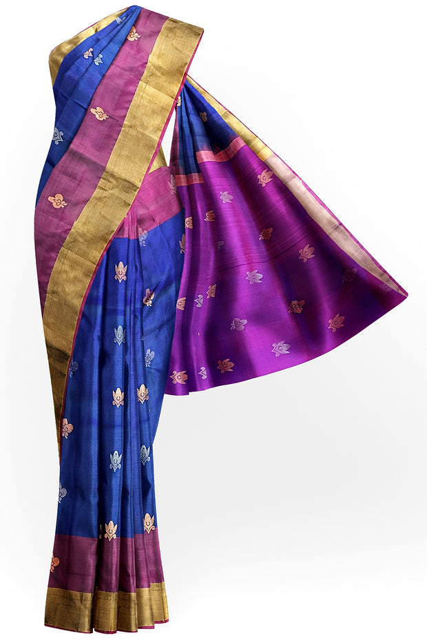 Handloom Uppada pure silk saree in peacock blue