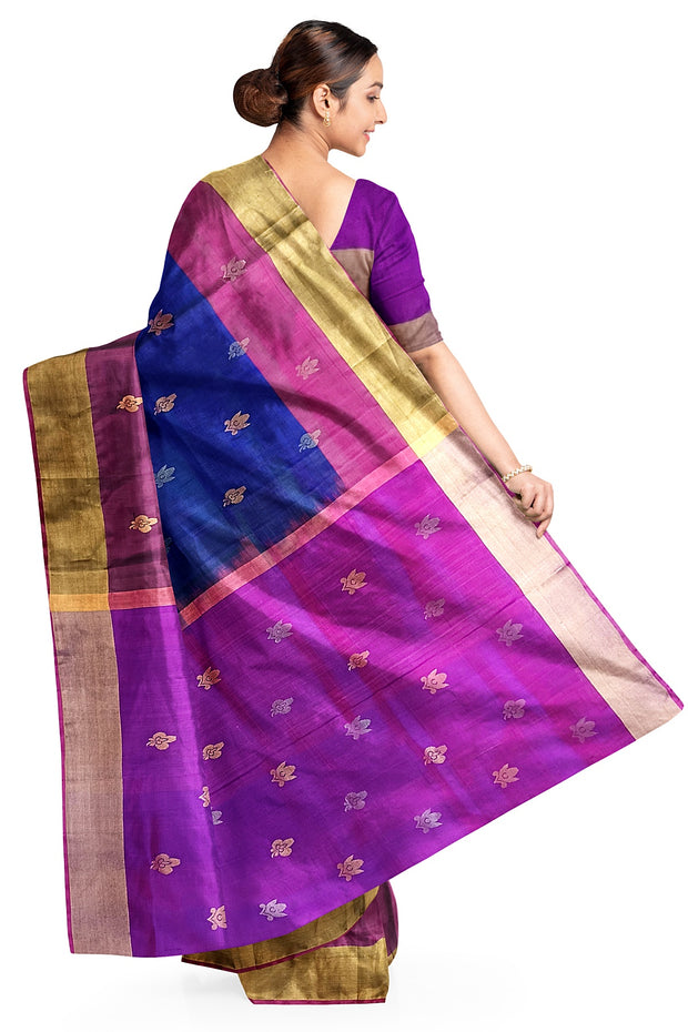 Handloom Uppada pure silk saree in peacock blue