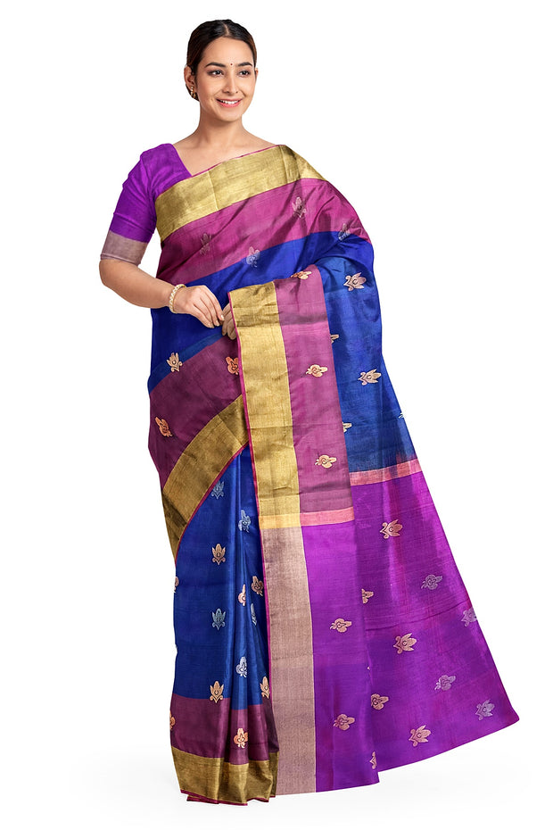 Handloom Uppada pure silk saree in peacock blue