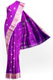 Handwoven Uppada pure silk saree in purple  with round motifs