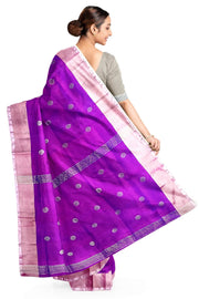 Handwoven Uppada pure silk saree in purple  with round motifs