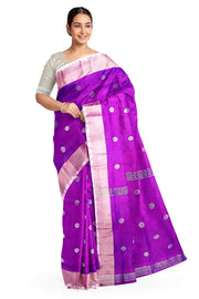 Handwoven Uppada pure silk saree in purple  with round motifs