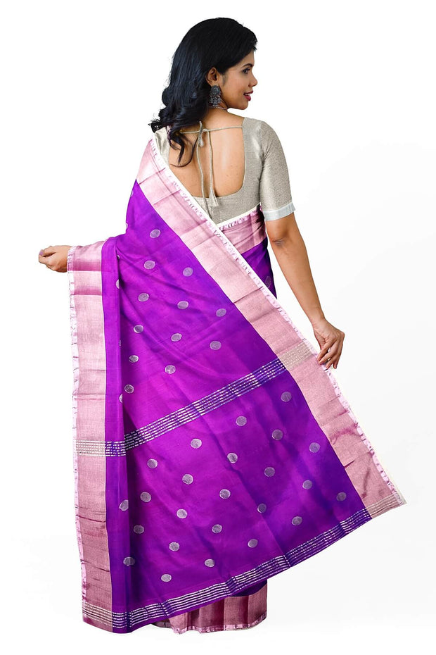 Handwoven Uppada pure silk saree in purple  with round motifs