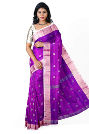 Handwoven Uppada pure silk saree in purple  with round motifs