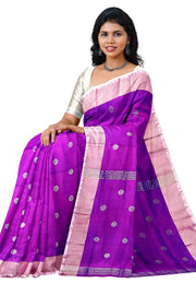 Handwoven Uppada pure silk saree in purple  with round motifs