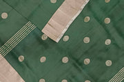 Handwoven Uppada pure silk saree in bottle green  with round motifs