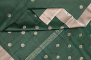 Handwoven Uppada pure silk saree in bottle green  with round motifs