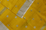 Handwoven Uppada pure silk saree in yellow  with round motifs