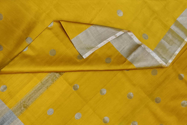 Handwoven Uppada pure silk saree in yellow  with round motifs