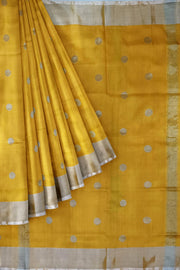 Handwoven Uppada pure silk saree in yellow  with round motifs