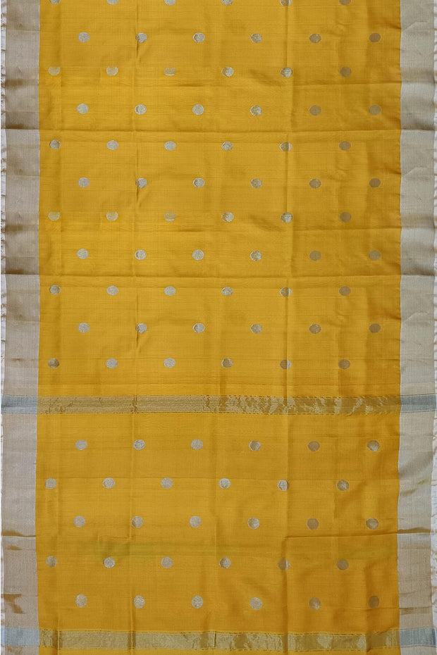 Handwoven Uppada pure silk saree in yellow  with round motifs