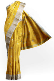 Handwoven Uppada pure silk saree in yellow  with round motifs