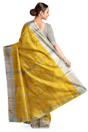 Handwoven Uppada pure silk saree in yellow  with round motifs