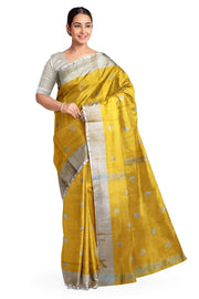 Handwoven Uppada pure silk saree in yellow  with round motifs