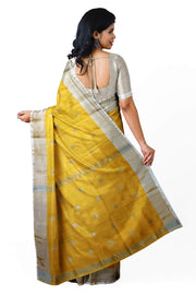 Handwoven Uppada pure silk saree in yellow  with round motifs