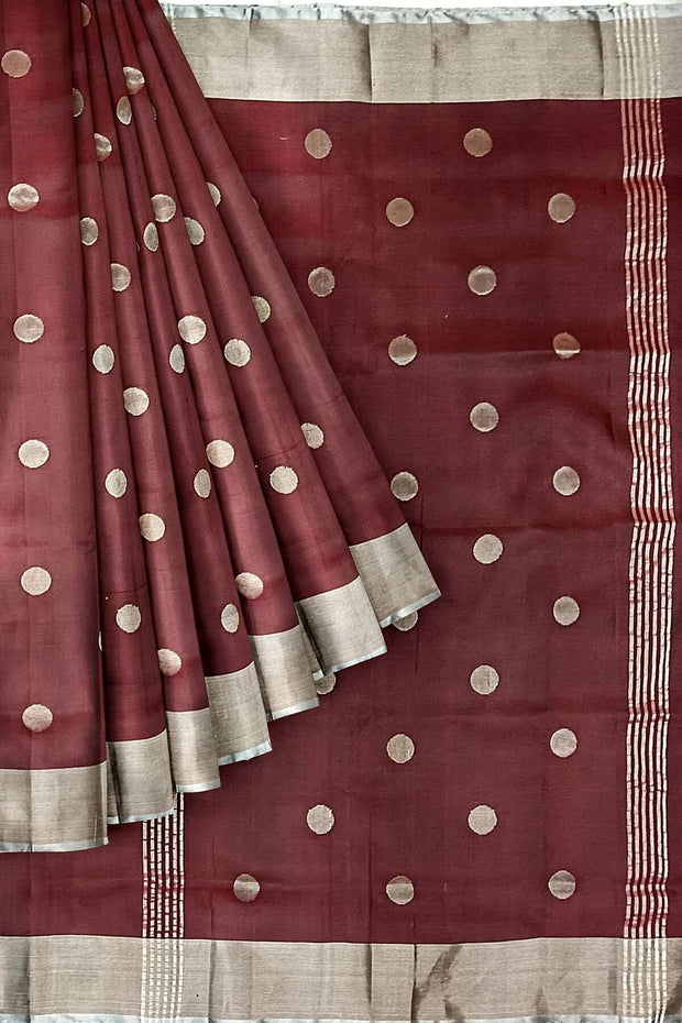 Handwoven Uppada pure silk saree in maroon  with round motifs