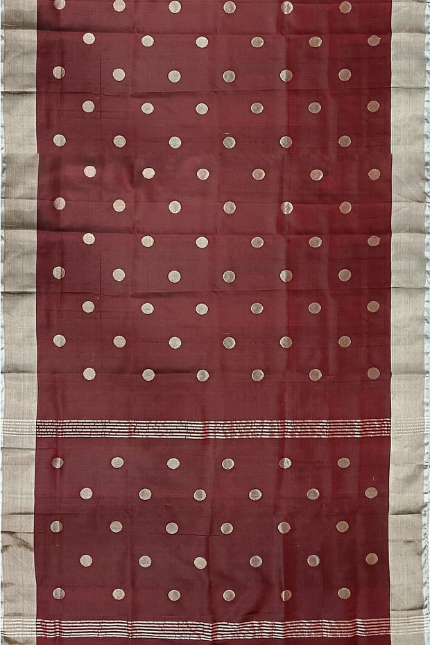 Handwoven Uppada pure silk saree in maroon  with round motifs