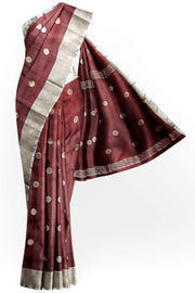 Handwoven Uppada pure silk saree in maroon  with round motifs