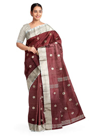 Handwoven Uppada pure silk saree in maroon  with round motifs