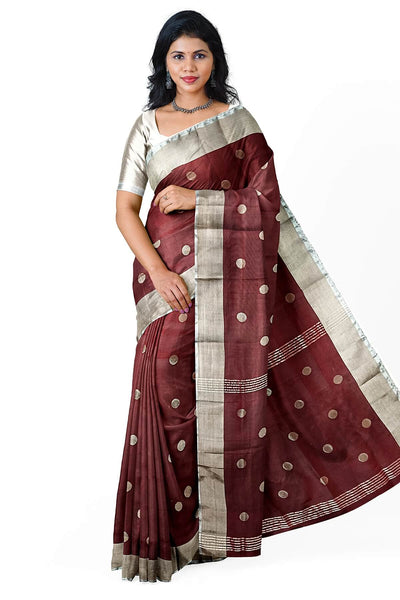 Handwoven Uppada pure silk saree in maroon  with round motifs