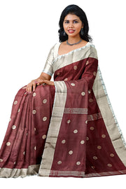 Handwoven Uppada pure silk saree in maroon  with round motifs