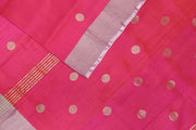 Handwoven Uppada pure silk saree in  orangish pink  with round motifs.