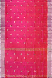 Handwoven Uppada pure silk saree in  orangish pink  with round motifs.