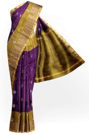 Handwoven Uppada pure silk saree in wine  with gold & silver motifs