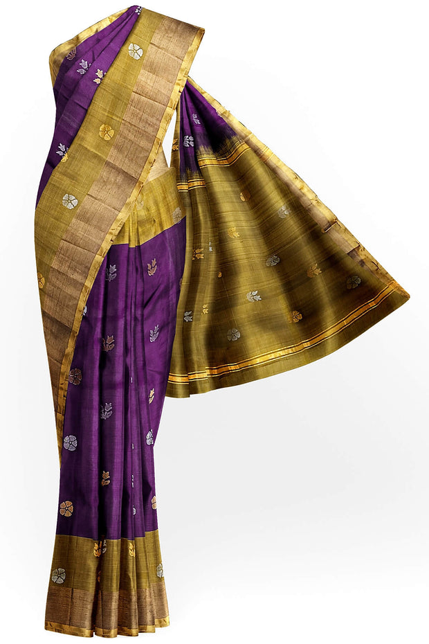 Handwoven Uppada pure silk saree in wine  with gold & silver motifs