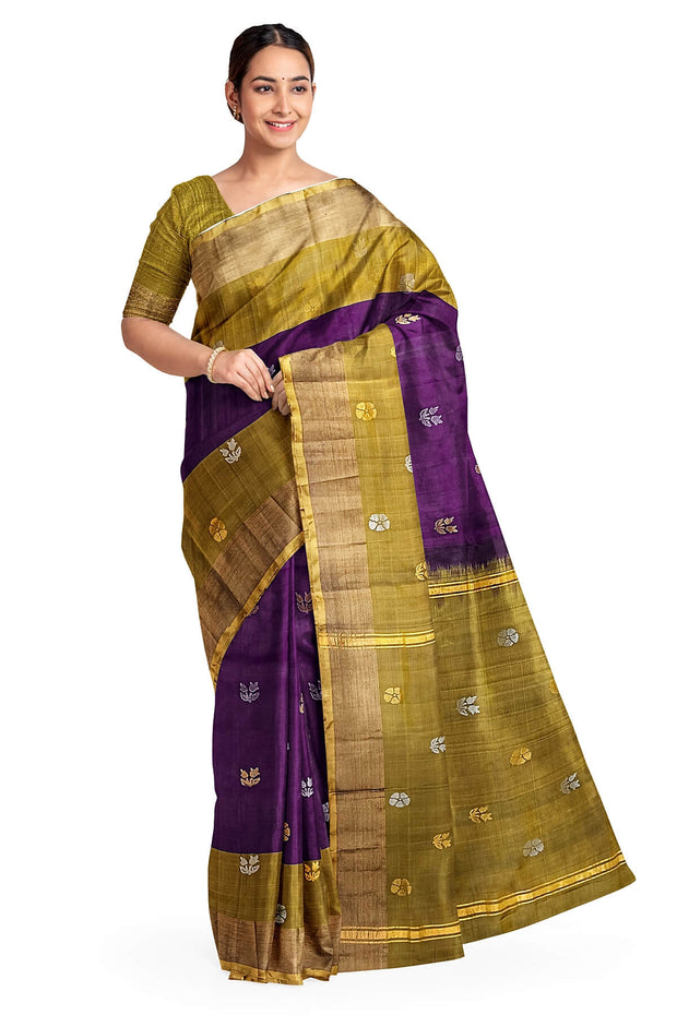 Handwoven Uppada pure silk saree in wine  with gold & silver motifs