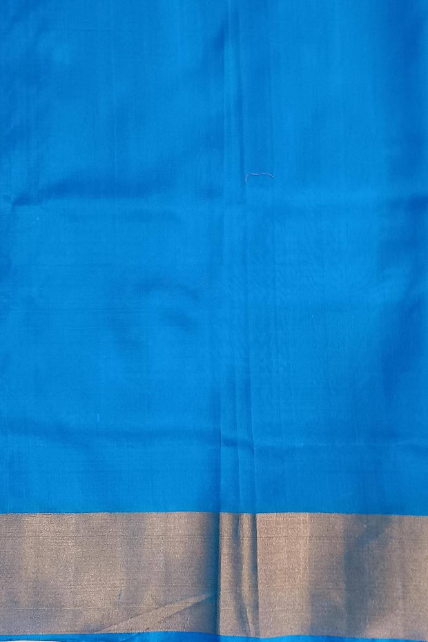 Handwoven Uppada pure silk saree in double shaded blue  with gold & silver motifs