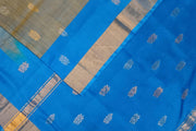 Handwoven Uppada pure silk saree in double shaded blue  with gold & silver motifs